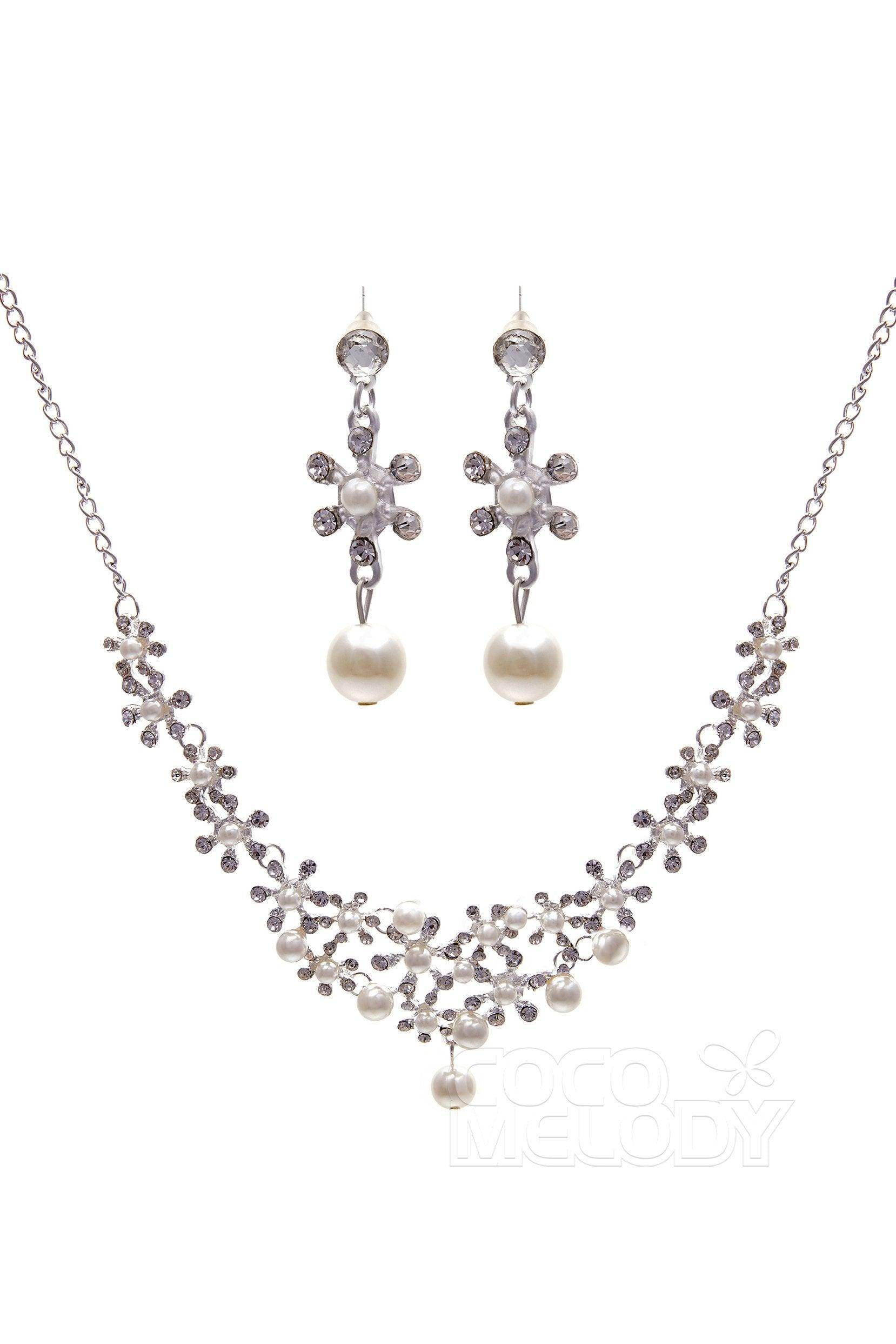 Rhinestone Pearl Wedding Necklace Earrings Jewelry CY0047 - COCOMELODY